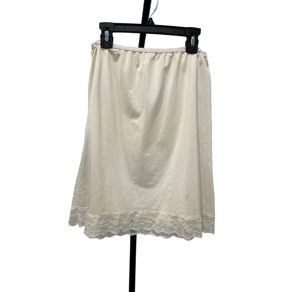 VINTAGE Opalite Beige Half Slip With Lace Trim SZ Short Medium - Picture 2 of 8